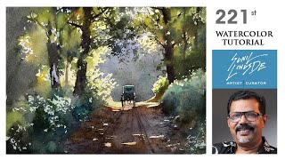 How to draw a watercolor landscape painting with easy methods  Village scene  Sunil Linus De [upl. by Aenehs]