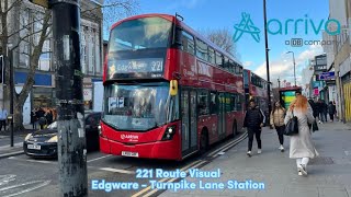 FULL ROUTE VISUAL  London Bus Route 221 Edgware  Turnpike Lane Station LK66GBF HV231 [upl. by Novyart]