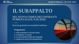 Il Subappalto  Evento Webinar [upl. by Sasha103]