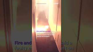 Moment ebike battery explodes inside Sydney hostel  shorts yahooaustralia [upl. by Ardnaxila]