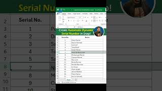 Excel Magic Create Auto Dynamic Serial Numbers Fast ⚡  Excel For Fresher shorts [upl. by Voorhis]