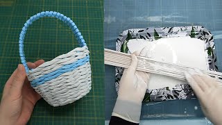 How to Make a Newspaper Basket  Weaving basket by Newspaper [upl. by Nodyroc947]