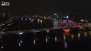 Vietnam travel Beautiful nighttime drone video flycam of Da Nang City Dragon Bridge  Part 2 [upl. by Caputo]