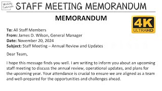 How To Write Staff Meeting Memorandum with Sample and Explanation  Writing Tutorials [upl. by Eliezer717]