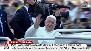 Pope Francis tells over 80000 Indonesians at stadium mass to follow path of dialogue [upl. by Kerin719]