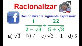 Racionalizar una suma de una expresión algebraica La conjugada Facebook [upl. by Amesari]