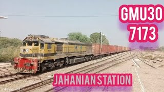 A goods train GMU30 7173 passing from jahanian station great video nice view [upl. by Anemij981]