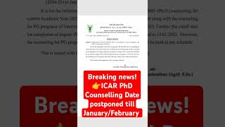 ICAR PhD Counselling Date postponed  ICAR PhD Counselling [upl. by Ahtnicaj]