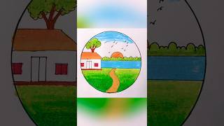 How to draw village villagescenary villagelandscape drawing shorts foryou painting art howto [upl. by Maisie]