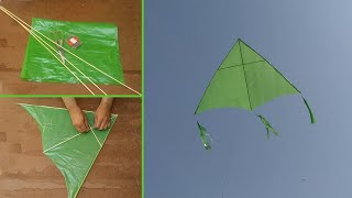 American kite making with plastic bag at home and kite flying test  how to tie American kite knots [upl. by Hayotal]