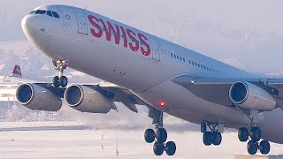 100 AMAZING winter time TAKEOFFs and LANDINGs  Zurich Airport Plane Spotting  4K [upl. by Kenon]