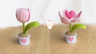 Tulipán en maceta a crochet 💕San Valentín  flores tejidas 🤑 [upl. by Akinoj]