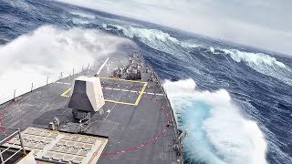 Skilled US Navy Crew Navigate Through Massive Ocean Waves [upl. by Amla]