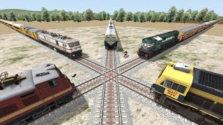 Five Trains at Forked Railroad — Cross Each Other at Diamond Crossing  Train Simulator [upl. by Harmony520]