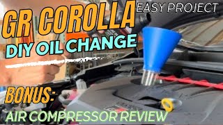 Toyota GR Corolla DIY Oil Change Easy Project Only Requires 3 Tools amp 30 min  Air Compressor Review [upl. by Marsland275]