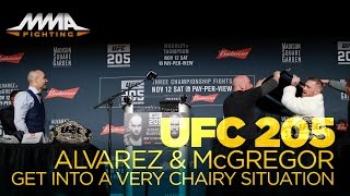 Conor McGregor Eddie Alvarez Almost Have Melee at UFC 205 Presser [upl. by Erodroeht]