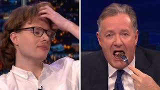 Piers Morgan Eats STEAK In Front Of Vegan Protester [upl. by Ayiotal]