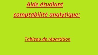 Comptabilité analytique Tableau de répartition [upl. by Goth]