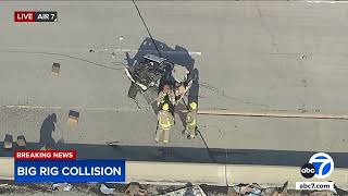 Hundreds of boxes of raisins spill onto 2 Freeway in La Cañada Flintridge after big rig crash [upl. by Perren147]