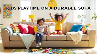 Kids Playtime on a Durable Sofa sofadesign interiordesign KidsPlaytime FamilyLiving SofaDesign [upl. by Kcitrap]