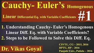 Cauchy Eulers Homogeneous Linear Differential Equation 1 with Variable Coefficients Imp [upl. by Nowed]