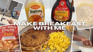 Cook Breakfast With Me  Eggs Pancakes Bacon and Orange Juice [upl. by Tsai88]