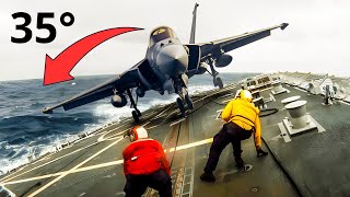 CRAZY US Navy Techniques Fighter Jets Land on Ships in ROUGH SEAS [upl. by Edas]