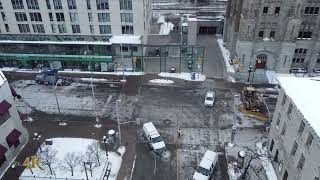 Ottawa Sussex Drive blocked by snowplow aerial view Tuesday freedom convoy 212022 [upl. by Nahtonoj]