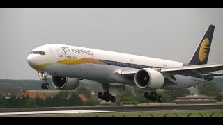 FULL HD JET AIRWAYS 777300 IMPRESSIVE LANDING BRUSSELS ZAVENTEM INTL AIRPORT RW25L [upl. by Jelena]