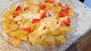 Filettti branzino con patate e pomodorini sfumatato Sea bass fillets with potatoes and tomatoes [upl. by Nnaitsirk108]