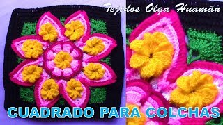 Cuadrado a crochet de 8 flores para colchas y cojines paso a paso [upl. by Dodd]