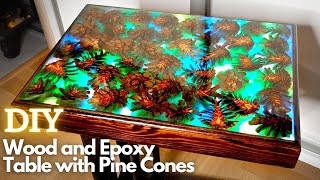 Wood and Epoxy Resin table with Pine Cones and LED [upl. by Bubalo250]