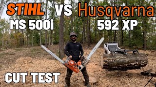 STIHL 500i VS Husqvarna 592XP Cut Test [upl. by Anitsahs]