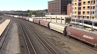 BNSF 4410 Leads EB Grain Train with H1 Dash 9 Trailing Kansas City MO 101924 [upl. by Adeys]