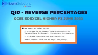 GCSE Edexcel June 2022 Higher Paper 3 Q10  Reverse percentages  ExamSolutions [upl. by Aneeh423]