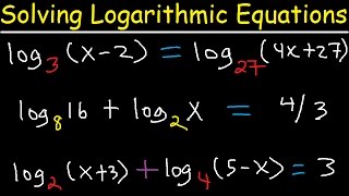 Solving Logarithmic Equations With Different Bases  Algebra 2 amp Precalculus [upl. by Alohcin]