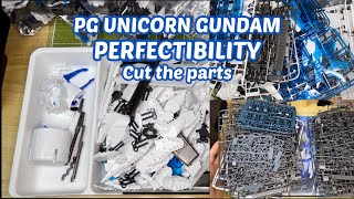 PG UNICORN GUNDAM PERFECTIBILITY Cut the parts 유니콘건담 퍼펙티빌리티 부품 자르기 [upl. by Ellerrehs]