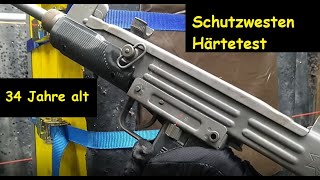 Uralte Mehler Schutzweste im Härtetest mit UZI und Glock 45  Kugelsichere Weste Beschussversuch [upl. by Flam932]