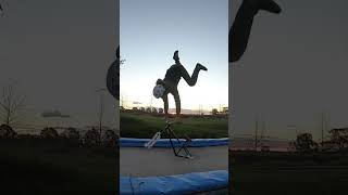 Tramp bike backflip fail bikes bike stunt crash trampoline [upl. by Oihsoy768]