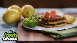 Carrot and Zucchini Fritter Recipe with Smoked Salmon and Tzatziki  Woolworths Fresh Ideas [upl. by Carine]