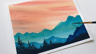 watercolor painting landscape mountains for beginners  watercolor art easy landscape tutorial [upl. by Green534]