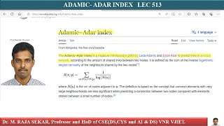 ADAMIC ADAR INDEX LEC 513 [upl. by Akiam]