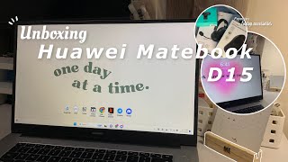 Unboxing Huawei Matebook D15 💻 and its freebies 🎧  laptop accessories [upl. by Imef]