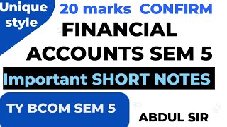 Lec9 20 marks University paper solution Tybcom sem5 FINANCIAL ACCOUNTS EXAM Paper Pattern MCQ MATCH [upl. by Alihs]