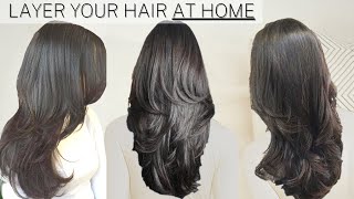 HOW I CUT AND LAYER MY HAIR AT HOME Long layers » diy long layers haircut [upl. by Romanas580]