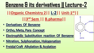 Chemical reaction of Benzene  Derivatives of benzene  L2  Unit1  POC2  Carewell Pharma [upl. by Kina141]