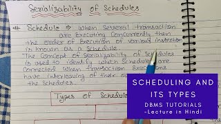 Lec  43  Explain Scheduling in DBMS  Serializability of Schedule  Types of Schedules in Hindi [upl. by Stewart914]