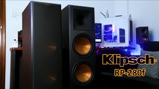 Klipsch RP280f unboxing  review  demo sound test with Yamaha RXv6a AVR [upl. by Thia789]