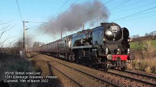 35018 British India Line on The Edinburgh Flyer at Crawford Viaduct amp Curriehill 190322 [upl. by Nytsirt667]