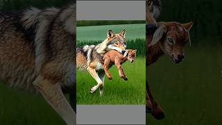 Hunter Wolf 🐺vs brown goat 🐐 fight for baby wolf goat babyanimals wildlife animals motherslove [upl. by Aydidey]